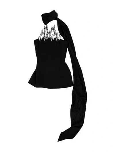 Pre-owned David Koma Asymmetrical Long Sleeve Top In Black
