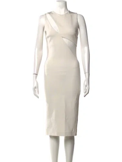 Pre-owned David Koma Asymmetrical Midi Length Dress In Neutrals/white