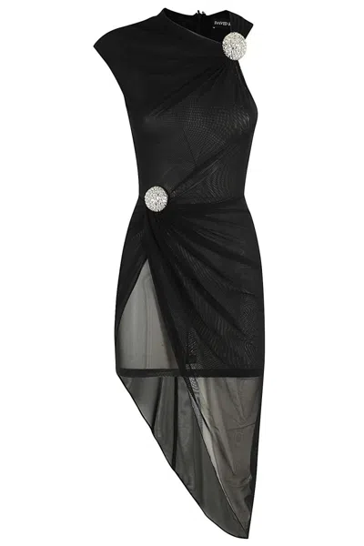 David Koma Asymmetrical One-shoulder Ruched Dress In Black