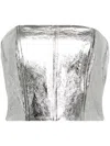 David Koma Bandeau Leather Crop Top In Silver