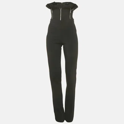 David Koma Black Crepe Zipper Detail Strapless Jumpsuit