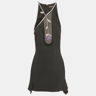 David Koma Black Crystal Embellished Crepe Asymmetric Mini Dress