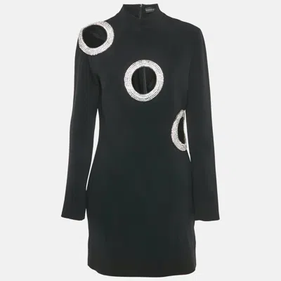 David Koma Black Crystal Embellished Crepe Cut-out Mini Dress