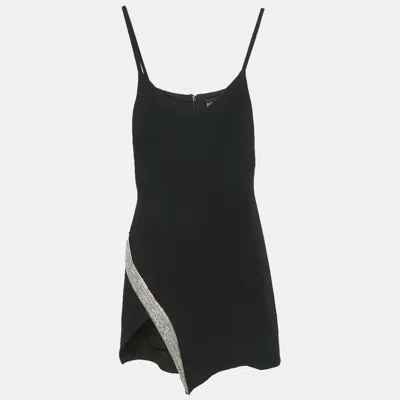 David Koma Black Crystal Embellished Crepe Mini Dress