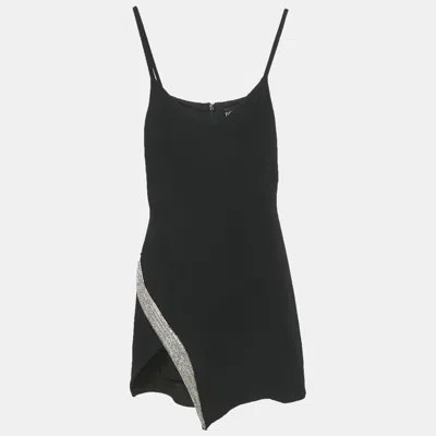 Pre-owned David Koma Black Crystal Embellished Crepe Mini Dress S