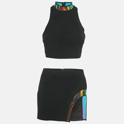 David Koma Black Hologram Vinyl Trim Crepe Set