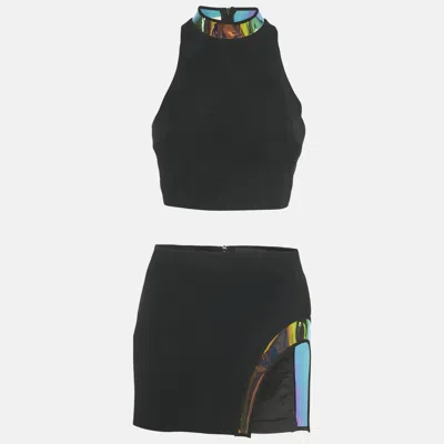 Pre-owned David Koma Black Hologram Vinyl Trim Crepe Set S