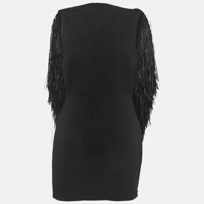 Pre-owned David Koma Black Jersey Textured Fringed Mini Dress M