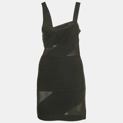 David Koma Black Mesh Trim Knit Bandage Dress