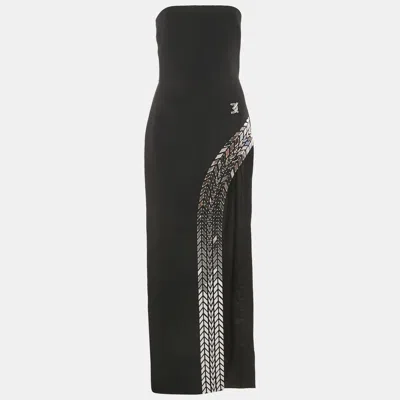 Pre-owned David Koma Black Mirror Embroidered Crepe Strapless Gown M