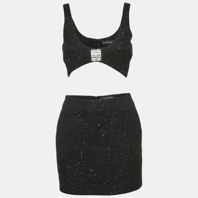 David Koma Black Sequin Tweed Bralette And Mini Skirt Set