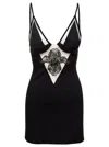 DAVID KOMA BLACK SLEEVELESS MINIDRESS WITH EMBROIDERED FLOWER IN VISCOSE BLEND WOMAN