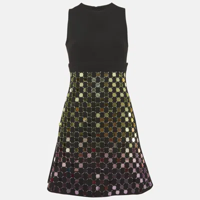 David Koma Black Stretch Crepe Embellished A-line Mini Dress
