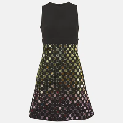 Pre-owned David Koma Black Stretch Crepe Embellished A-line Mini Dress M