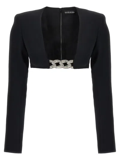 DAVID KOMA BLACK TOP 3D CRYSTSAL CHAIN AND SQUARE NECK