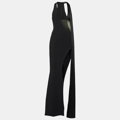 Pre-owned David Koma Black Tulle Trim Crepe Cut-out Maxi Dress S