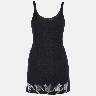 Pre-owned David Koma Black Tweed Houndstooth Crystal Embellished Mini Dress M