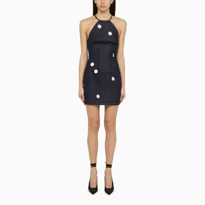 DAVID KOMA DAVID KOMA  BLUE DENIM MINI DRESS WITH MIRRORS