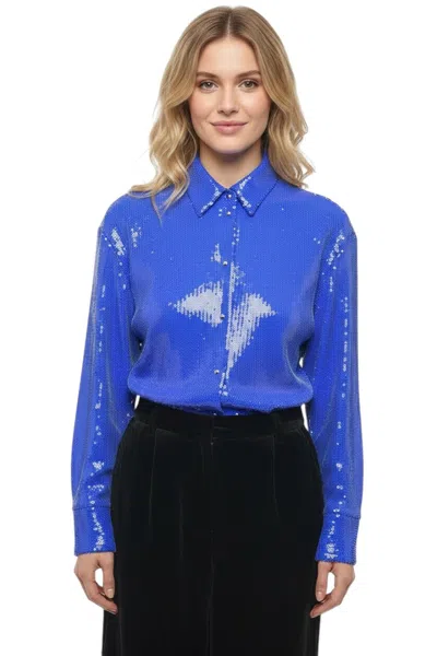 David Koma Blue Oversized Embellished Shirt