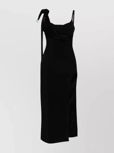 DAVID KOMA BOW DETAIL ANKLE LENGTH V-NECK DRESS