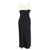 David Koma Bow Detail Midi Sleeveless Dress In Black And Cream Silk In Black