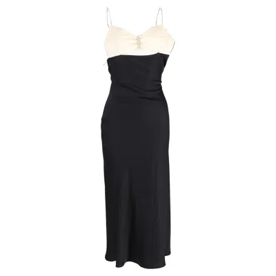 David Koma Bow Detail Midi Sleeveless Dress In Black And Cream Silk