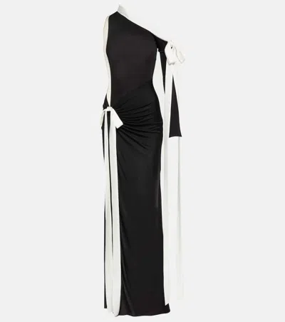 David Koma Bow-detail Off-shoulder Jersey Gown In Black