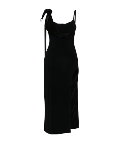 DAVID KOMA SATIN-BOW MIDI DRESS