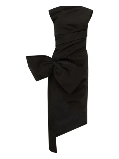 David Koma Bow Ruched Asymmetric Dress In Black