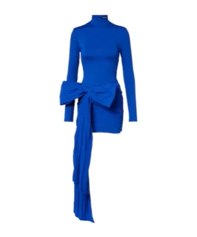 David Koma Long-sleeve Bow-detail Mini Dress In Blue