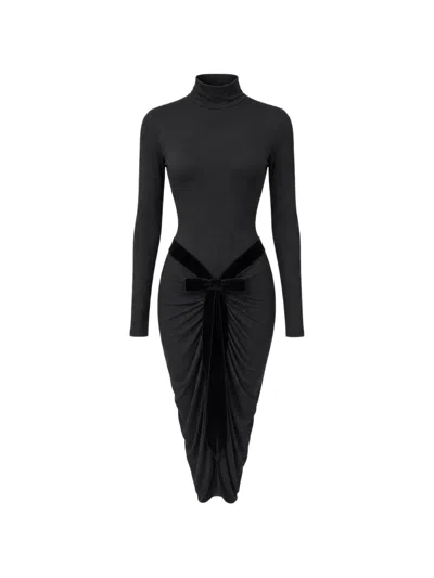 David Koma Bow-detail Ruched Midi Dress In Black