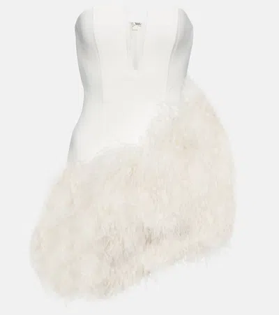 David Koma Feather-trimmed Cady Minidress In White