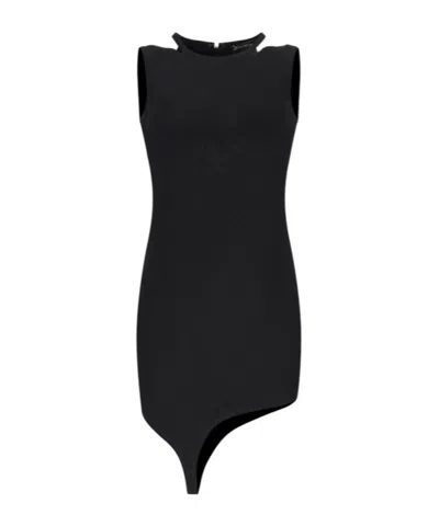 David Koma Buckle-embellished Asymmetric Mini Dress In Black
