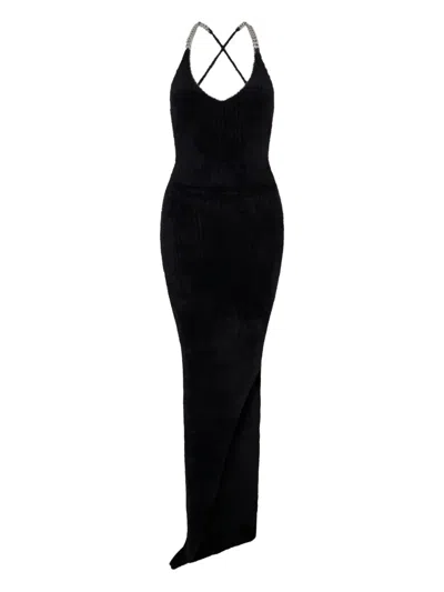David Koma Chain-strap Asymmetric-hem Dress In Black