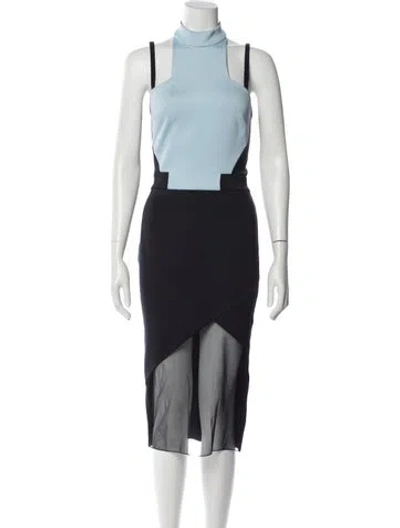 Pre-owned David Koma Colorblock Pattern Midi Length Dress In Blue
