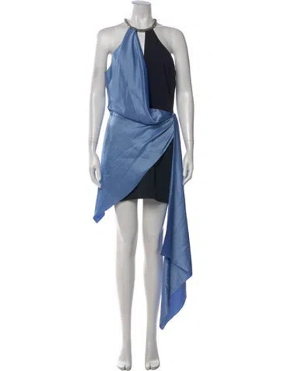Pre-owned David Koma Colorblock Pattern Mini Dress In Blue