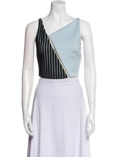 Pre-owned David Koma Colorblock Pattern One-shoulder Crop Top In Blue