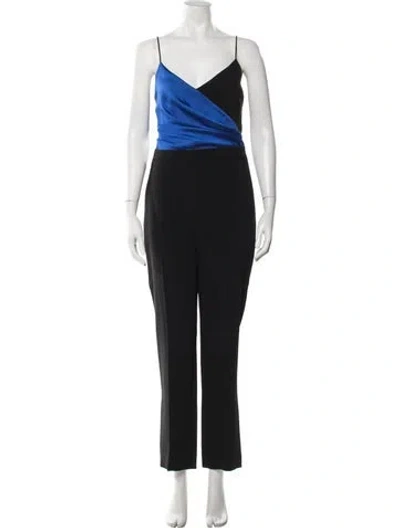 Pre-owned David Koma Colorblock Pattern V-neck Jumpsuit In Black