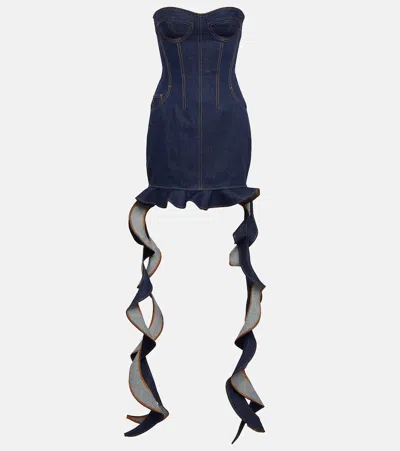 David Koma Corset Denim Minidress In Blue