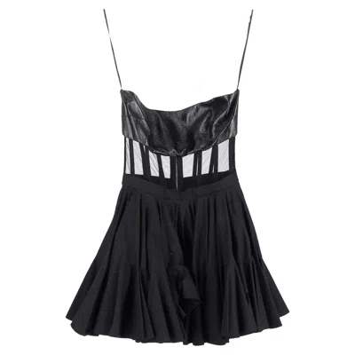 David Koma Corset Top Mini Skater Dress In Black Leather