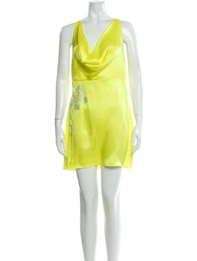 Pre-owned David Koma Cowl Neck Mini Dress In Yellow