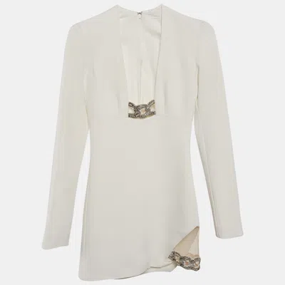 Pre-owned David Koma Cream Embellished Crepe Mini Dress S
