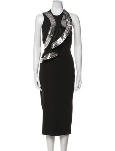 Pre-owned David Koma Crew Neck Long Dress In Black