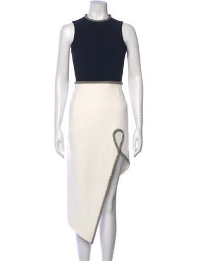 Pre-owned David Koma Crew Neck Midi Length Dress In White