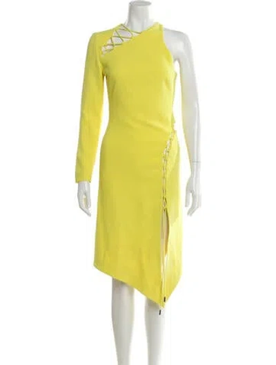 Pre-owned David Koma Crew Neck Midi Length Dress In Yellow