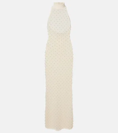 David Koma Crochet Embellished Turtleneck Gown In Neutral