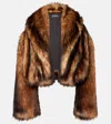 David Koma Oversized Cropped Faux Fur Jacket With V-neck And Wide Collar In Brown