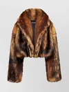 David Koma Oversized Cropped Faux Fur Jacket With V-neck And Wide Collar In Brown