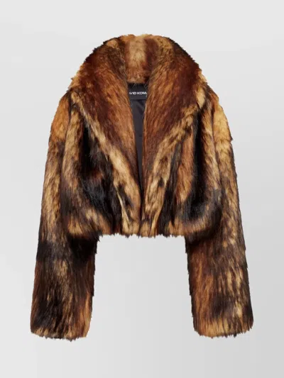 David Koma Cropped Oversized Faux Fur Jacket In Brown