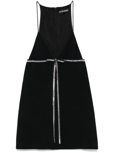 David Koma Embroidered Cady Mini Dress In Black And Silver